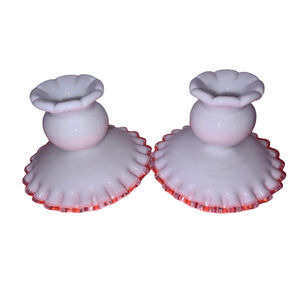 Vintage Fenton Silver Crest Milk Glass Candlestick Holders